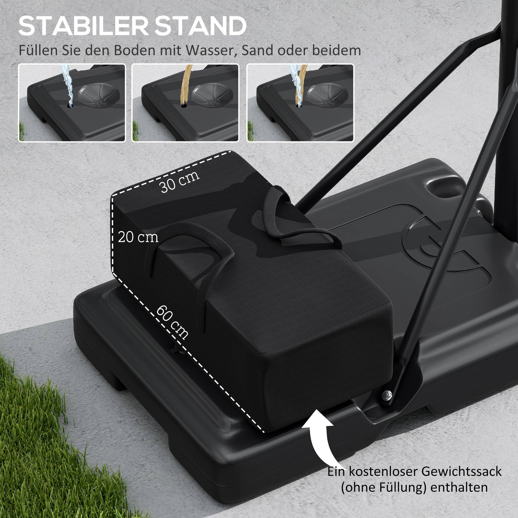 ComfortXL - Panier de basket sur pied acier et plastique noir hauteur 235-305 cm base lestable à roulettes usage extérieur - Image 5