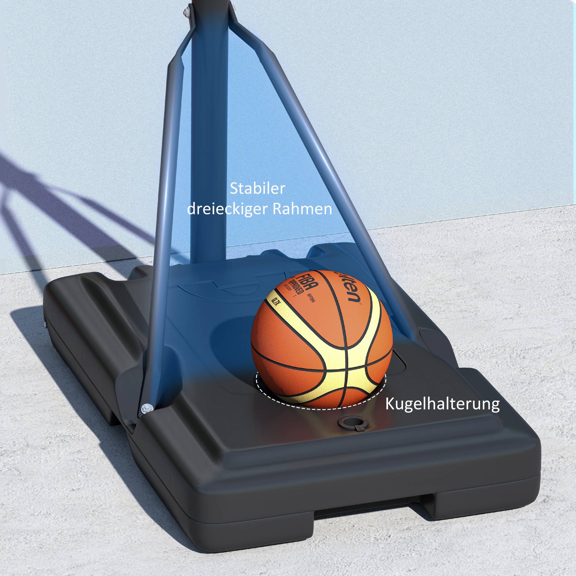 ComfortXL - Panier de basket sur pied acier et plastique noir hauteur 235-305 cm base lestable à roulettes usage extérieur - Image 9