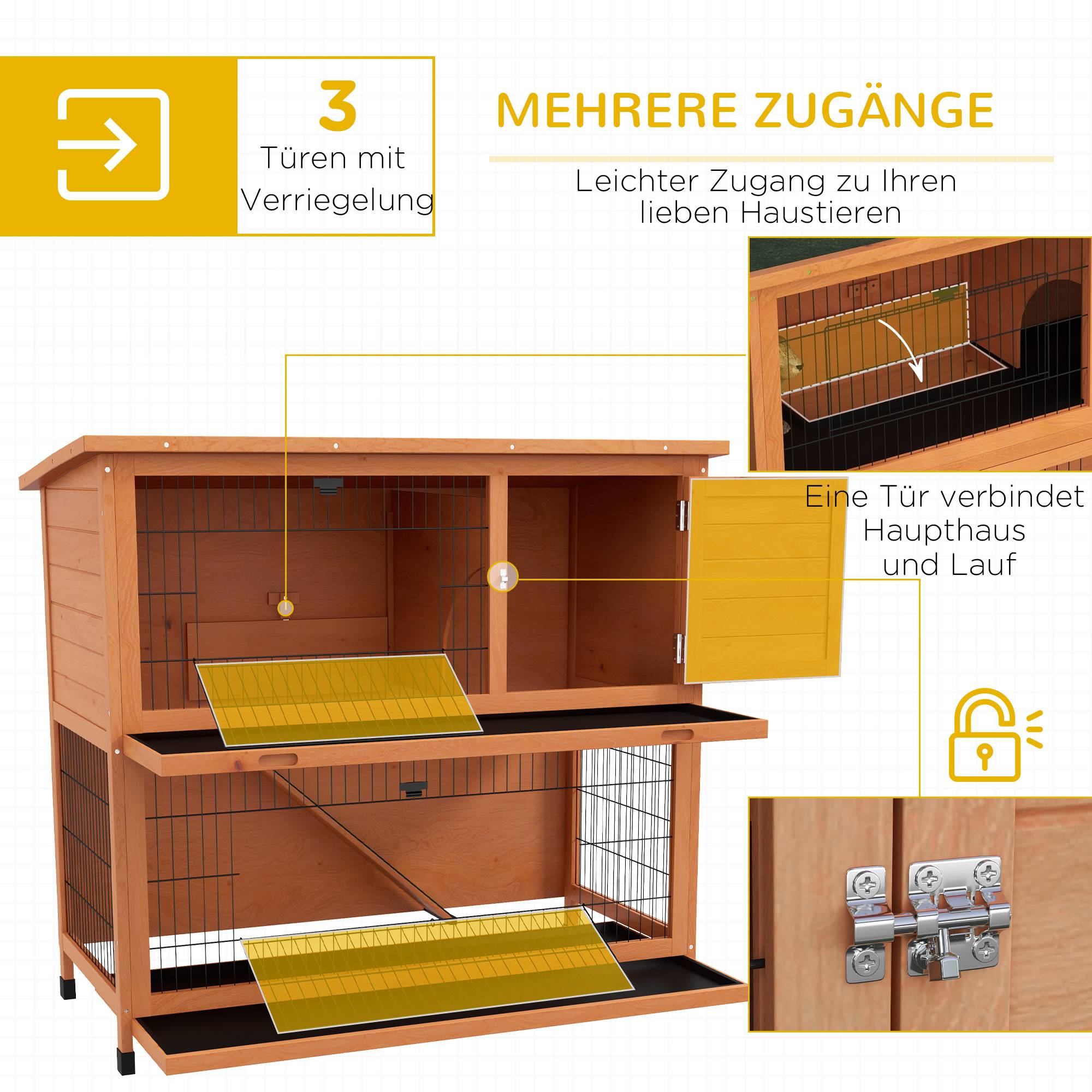 Cage petits animaux maison rongeurs, résistante intempéries, 2 bacs, 123 x 63 x 112 cm, orange - Image 6