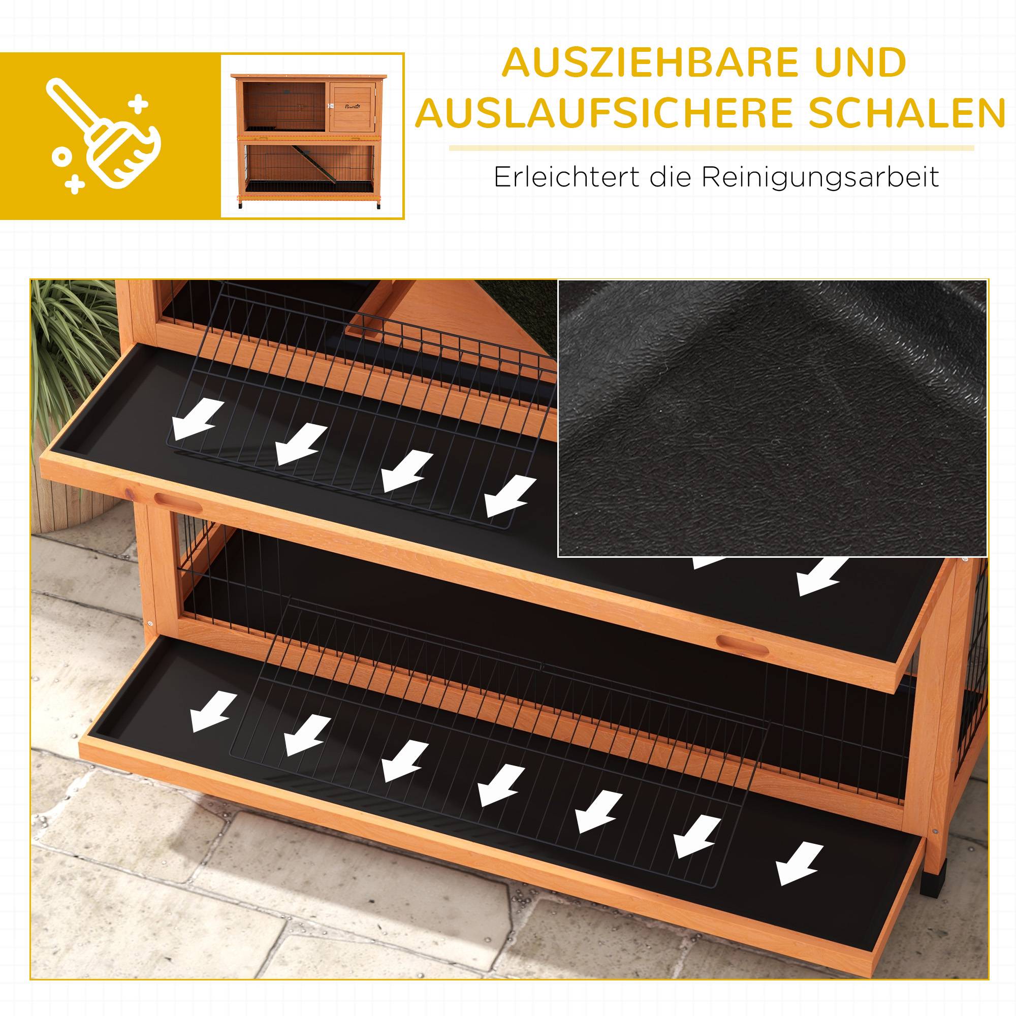 Cage petits animaux maison rongeurs, résistante intempéries, 2 bacs, 123 x 63 x 112 cm, orange - Image 8