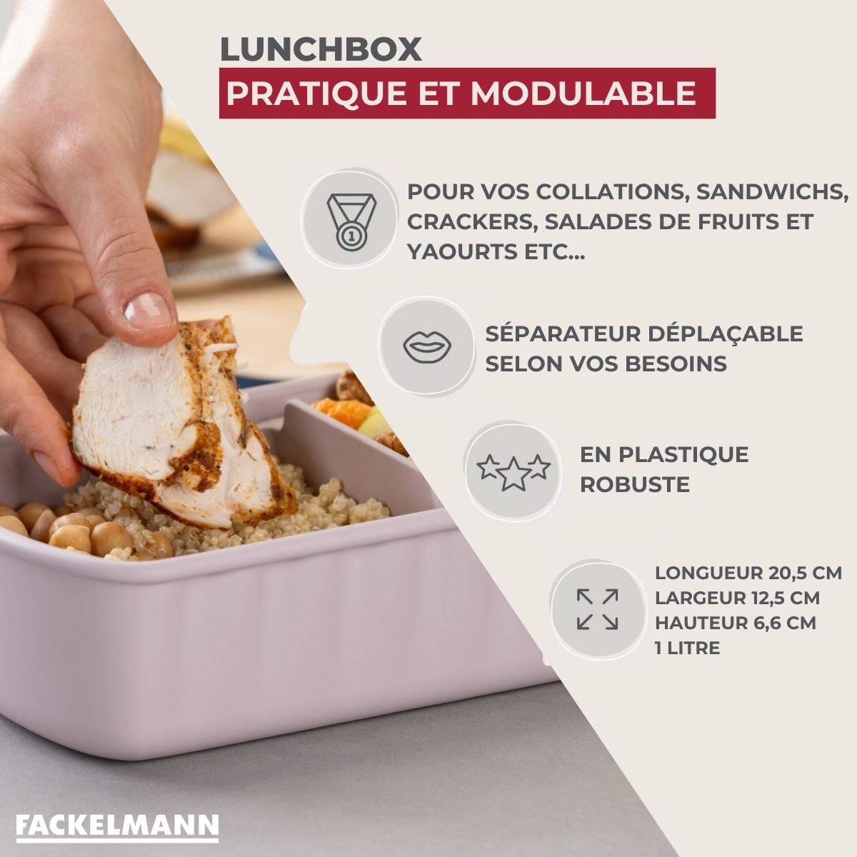 Lunchbox Beige à compartiment réglable 1 litre sans BPA Fackelmann Storage - Image 3