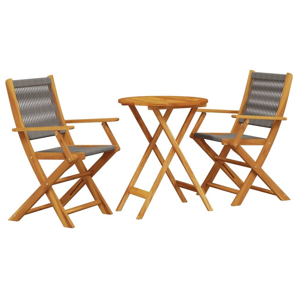 ComfortXL - Salon de Jardin 2 Personnes Bois et Polypropylène Pliant pour Terrasse Balcon Gris Table Ronde Ø60cm – ComfortXL Outdoor Living - Image 2