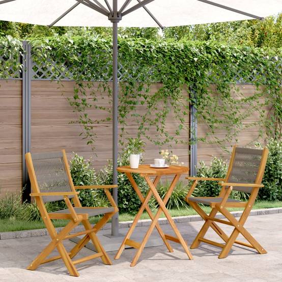 ComfortXL - Salon de Jardin 2 Personnes Bois et Polypropylène Pliant pour Terrasse Balcon Gris Table Ronde Ø60cm – ComfortXL Outdoor Living - Image 1
