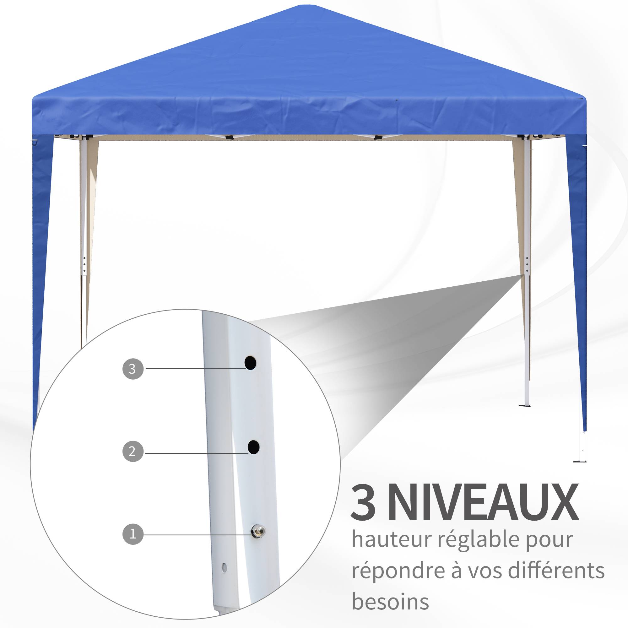 Tonnelle pliante acier jardin extérieur protection UV 3x3m bleu - ComfortXL Outdoor Living - Image 8