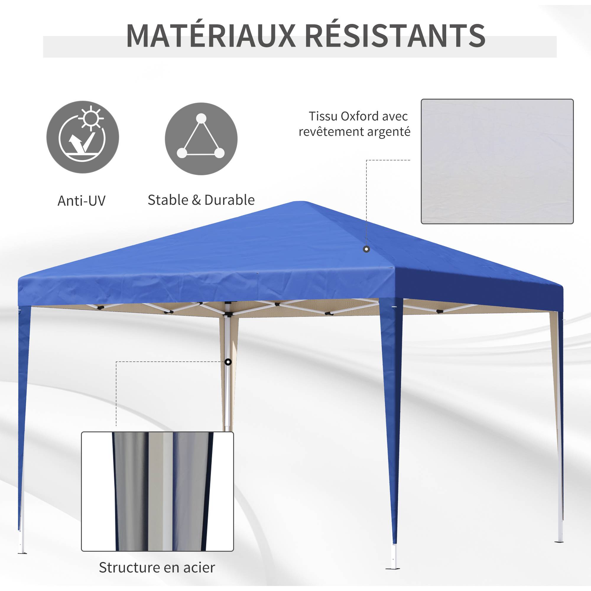 Tonnelle pliante acier jardin extérieur protection UV 3x3m bleu - ComfortXL Outdoor Living - Image 6