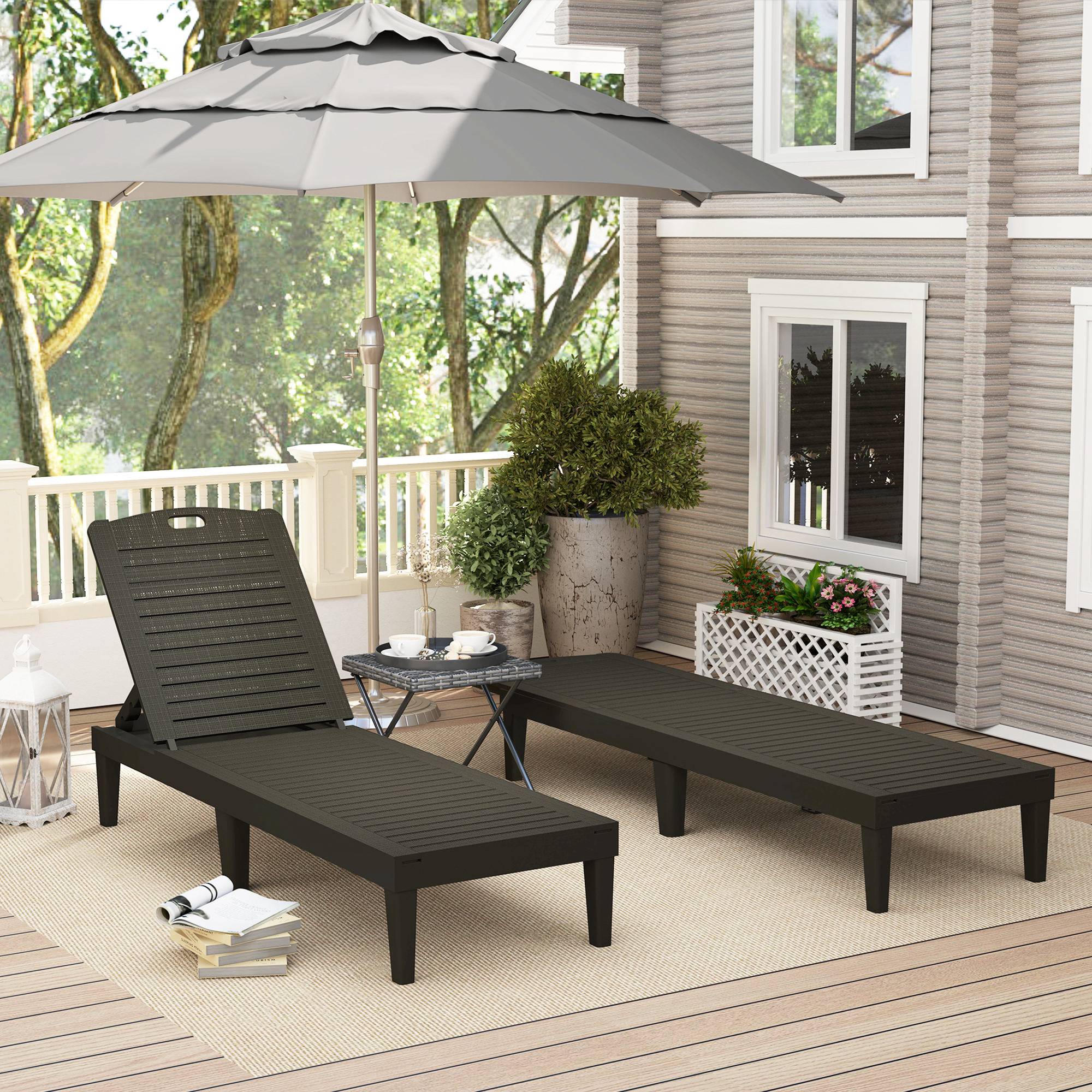 Lot de 2 transats polypropylène aspect rotin pour jardin réglable 187cm noir - ComfortXL Outdoor Living - Image 4
