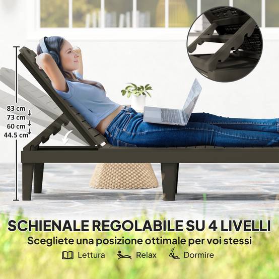 Lot de 2 transats polypropylène aspect rotin pour jardin réglable 187cm noir - ComfortXL Outdoor Living - Image 6