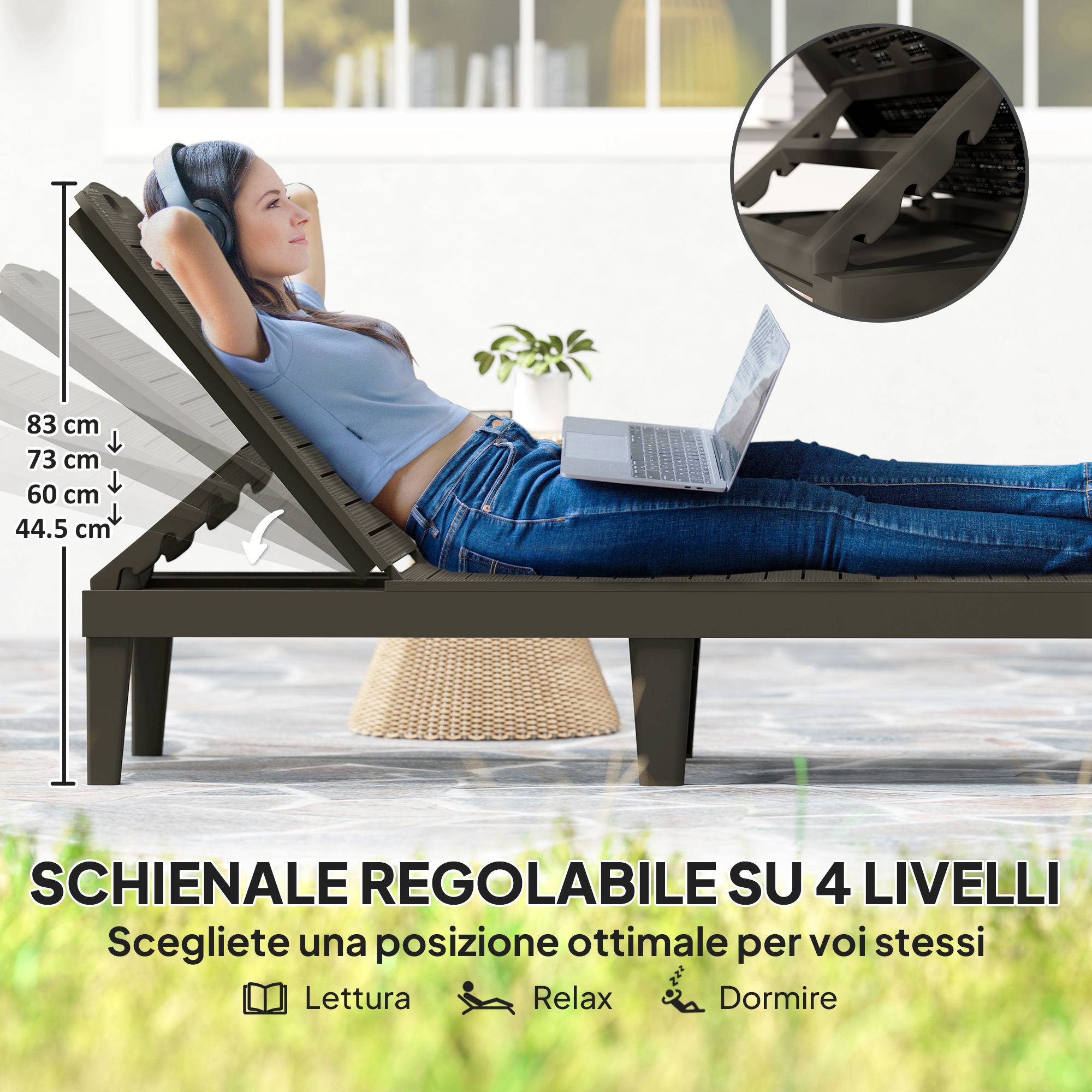 Lot de 2 transats polypropylène aspect rotin pour jardin réglable 187cm noir - ComfortXL Outdoor Living - Image 6