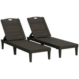 Lot de 2 transats polypropylène aspect rotin pour jardin réglable 187cm noir - ComfortXL Outdoor Living
