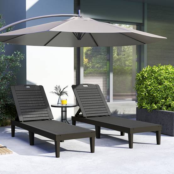 Lot de 2 transats polypropylène aspect rotin pour jardin réglable 187cm noir - ComfortXL Outdoor Living - Image 3