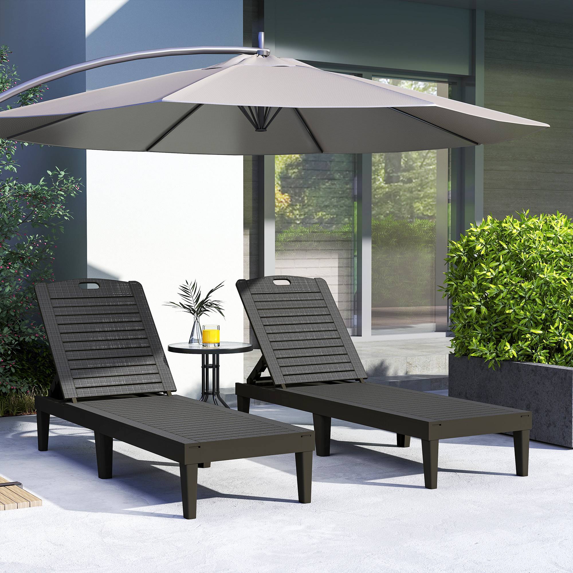 Lot de 2 transats polypropylène aspect rotin pour jardin réglable 187cm noir - ComfortXL Outdoor Living - Image 3