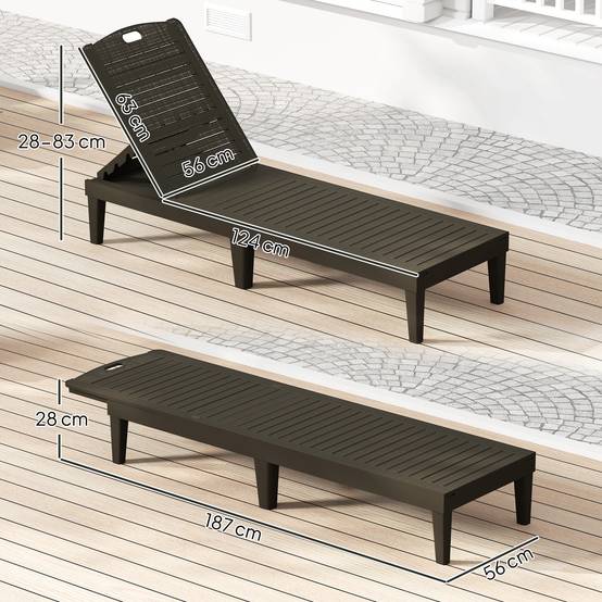 Lot de 2 transats polypropylène aspect rotin pour jardin réglable 187cm noir - ComfortXL Outdoor Living - Image 5