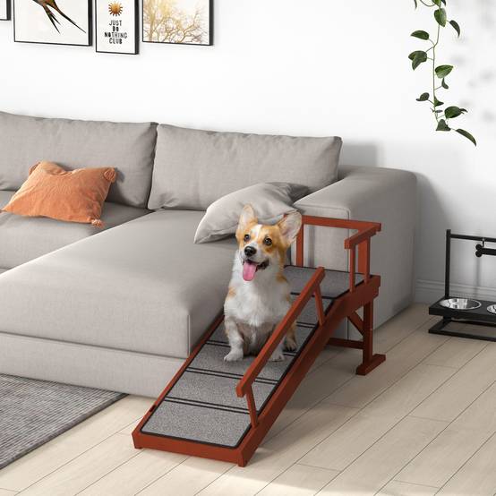 Rampe pour chien, rampes amovibles, antidérapante, bois, jusqu'à 30 kg, 125x40x56cm, marron/gris - Image 3