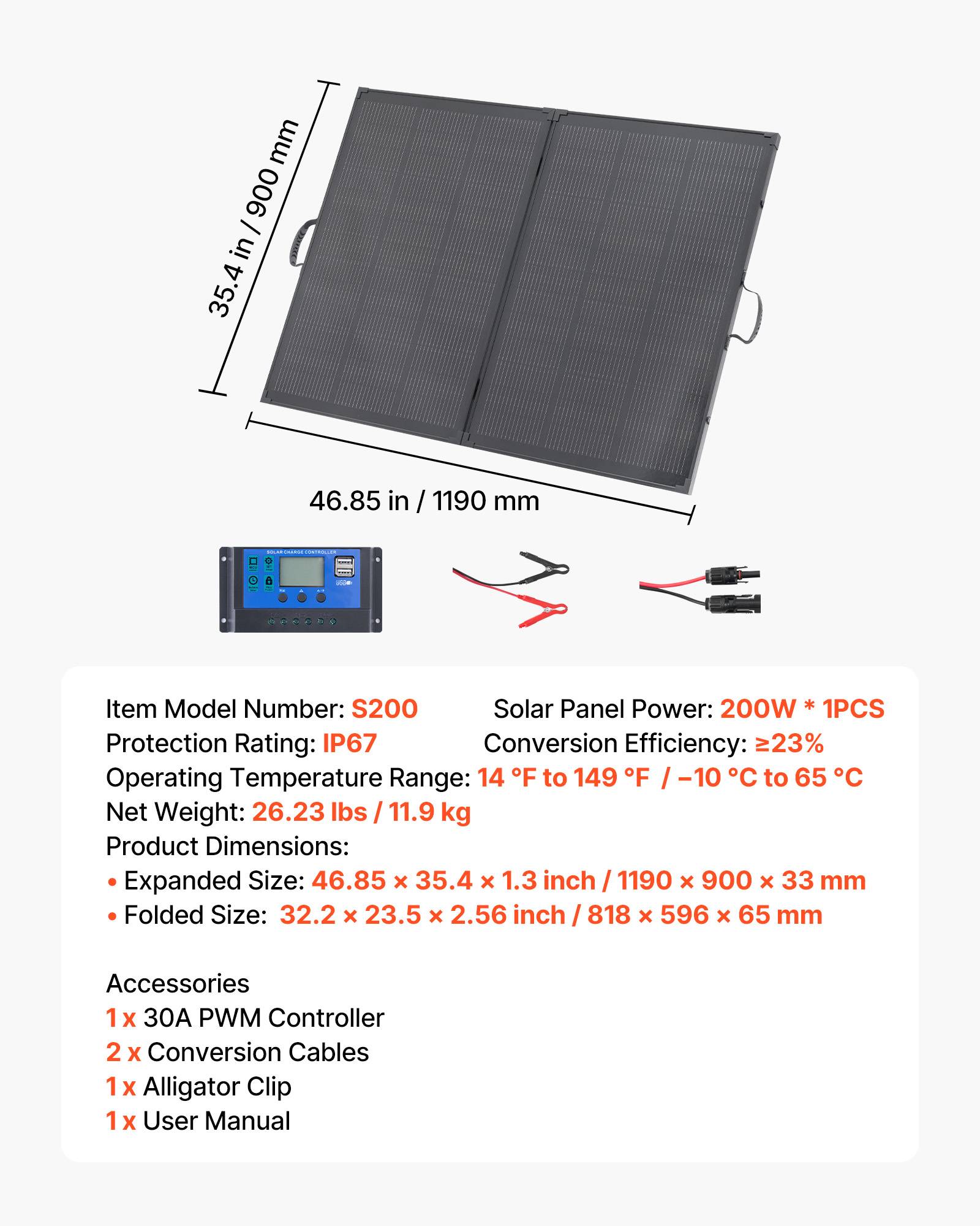 Vevor - VEVOR Panneau Solaire Portable Chargeur Pliable Monocristallin à Cadre 200 W - Image 7