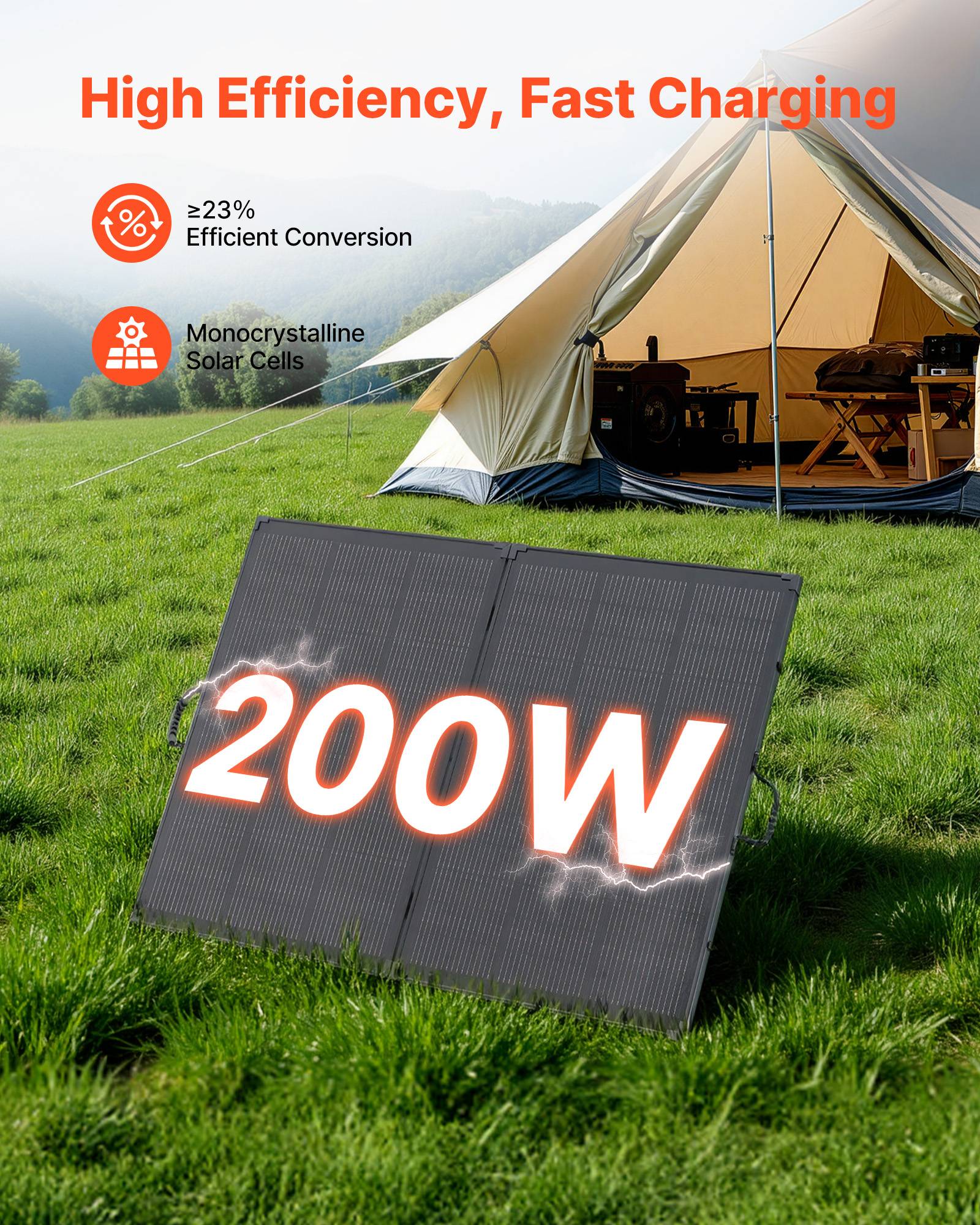 Vevor - VEVOR Panneau Solaire Portable Chargeur Pliable Monocristallin à Cadre 200 W - Image 2