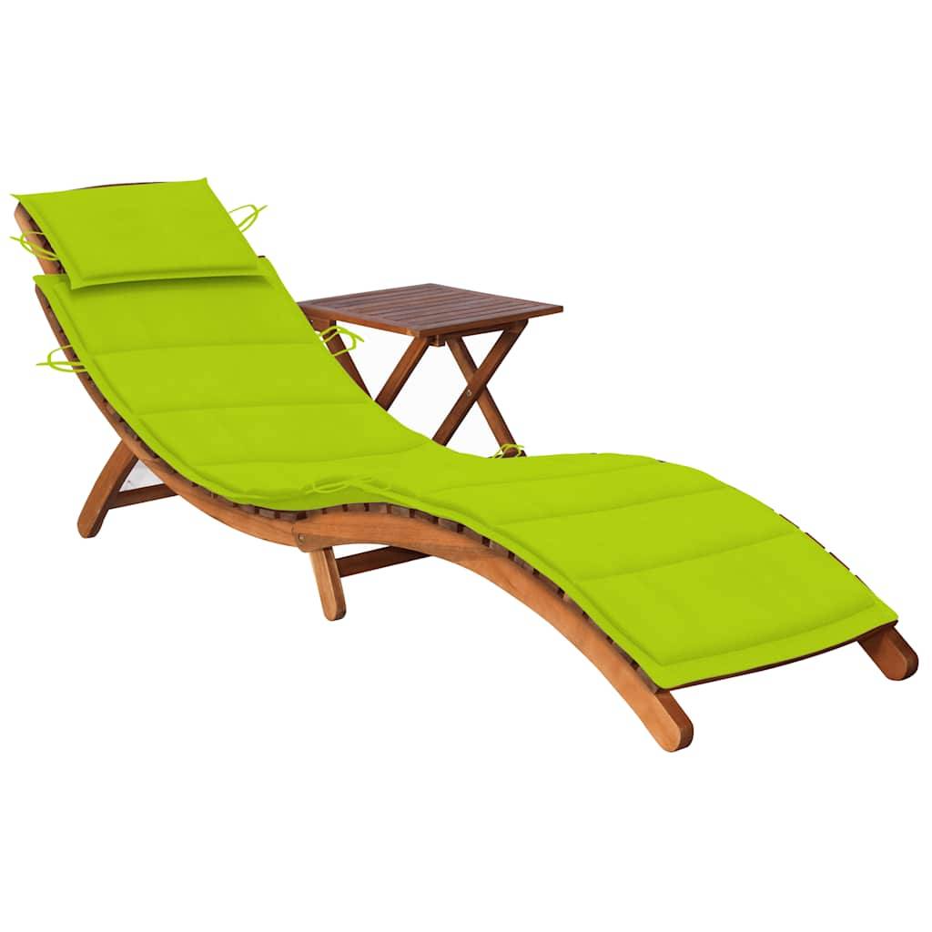 Chaise longue | Transat | Bain de soleil de jardin avec table et coussin Bois d'acacia - Image 2