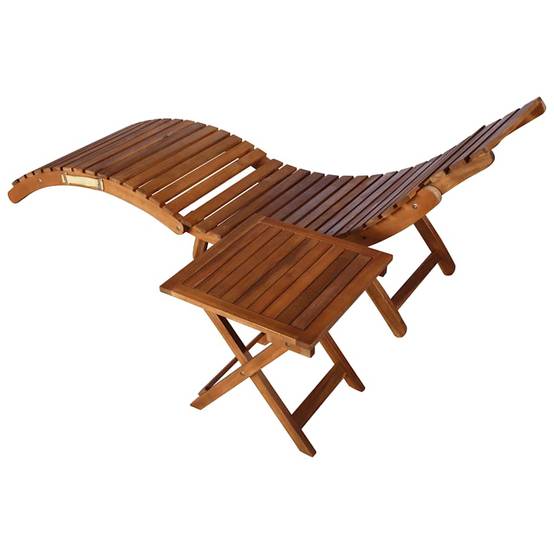 Chaise longue | Transat | Bain de soleil de jardin avec table et coussin Bois d'acacia - Image 1