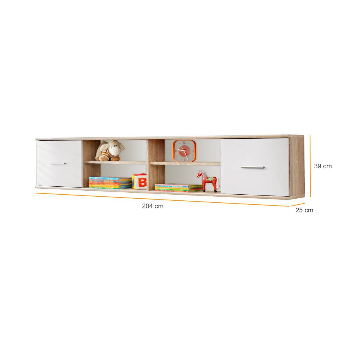 Étagère 2 Niveaux & 2 Portes "Dino" 204cm Chêne & Blanc - Image 3