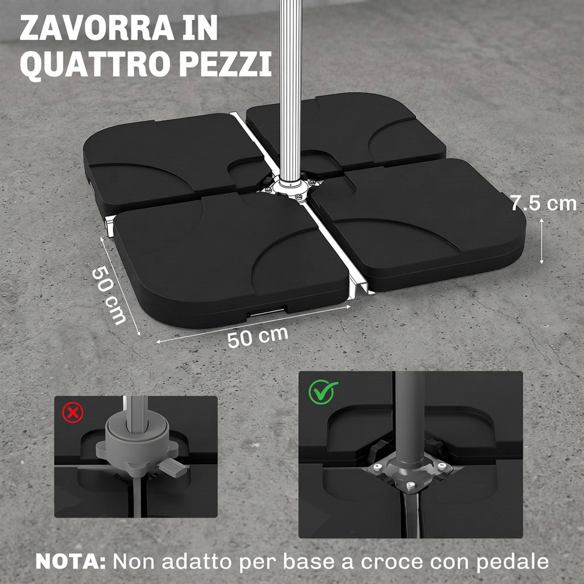 Set de 4 bases de parasol de jardin en plastique 50 × 50 × 7,5 cm - Image 5