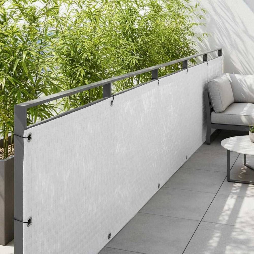 Rattan Art - Brise-vue en résine tressée avec oeillets métalliques coloris blanc 0.9 x 5 m - Image 2