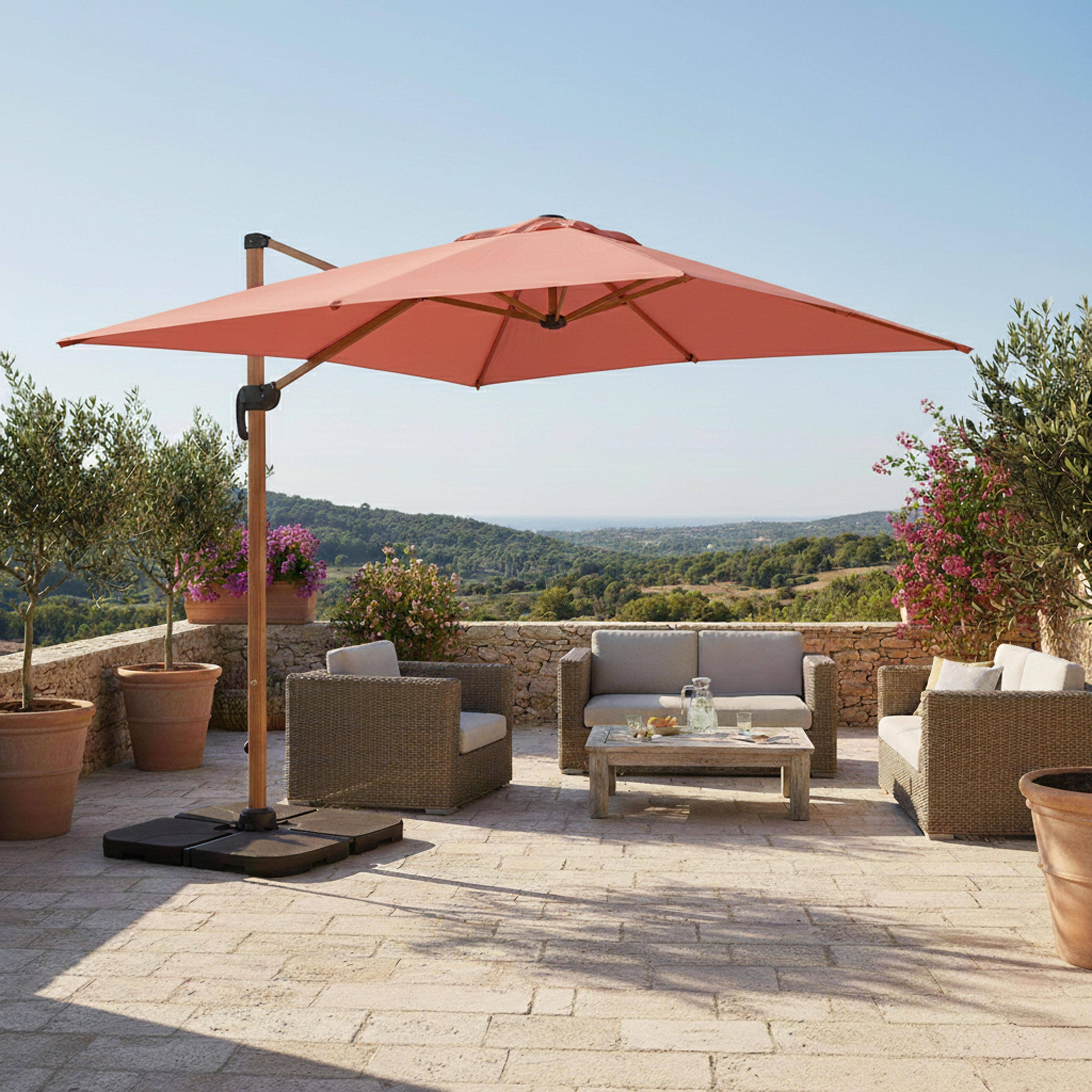 Oviala - Parasol déporté 3x3m et 4 dalles à remplir effet bois argile Brescia - Oviala - Image 2