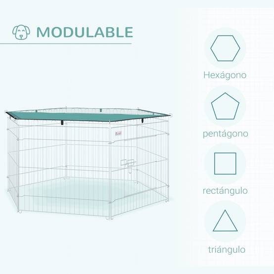 Parc pour chien 6 panneaux 59x60 cm, pliable, en métal, avec porte à loquet et auvent supérieur, pour jardin, terrasse ou extérieur, couleur argent. - Image 6