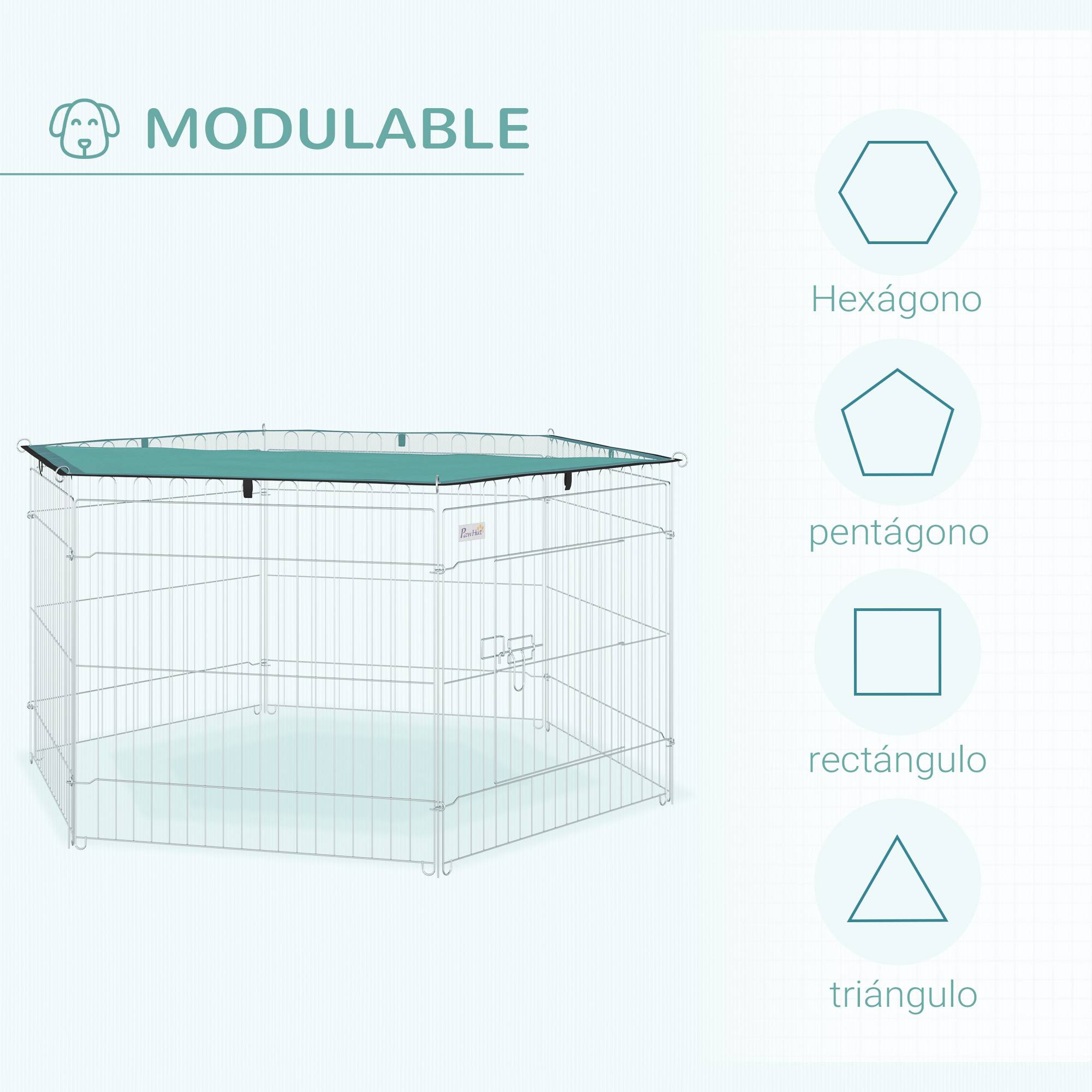 Parc pour chien 6 panneaux 59x60 cm, pliable, en métal, avec porte à loquet et auvent supérieur, pour jardin, terrasse ou extérieur, couleur argent. - Image 6