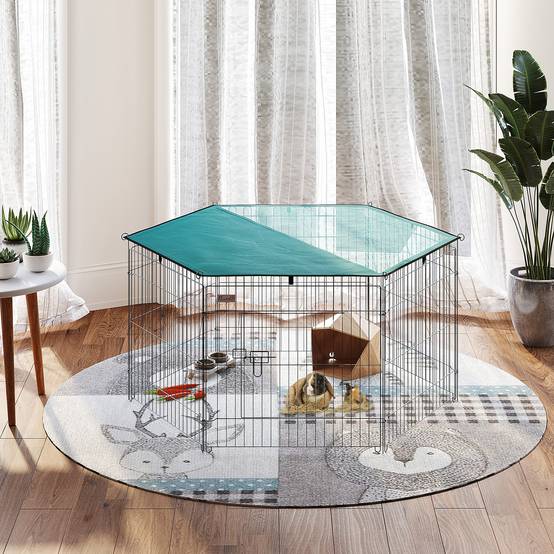 Parc pour chien 6 panneaux 59x60 cm, pliable, en métal, avec porte à loquet et auvent supérieur, pour jardin, terrasse ou extérieur, couleur argent. - Image 4