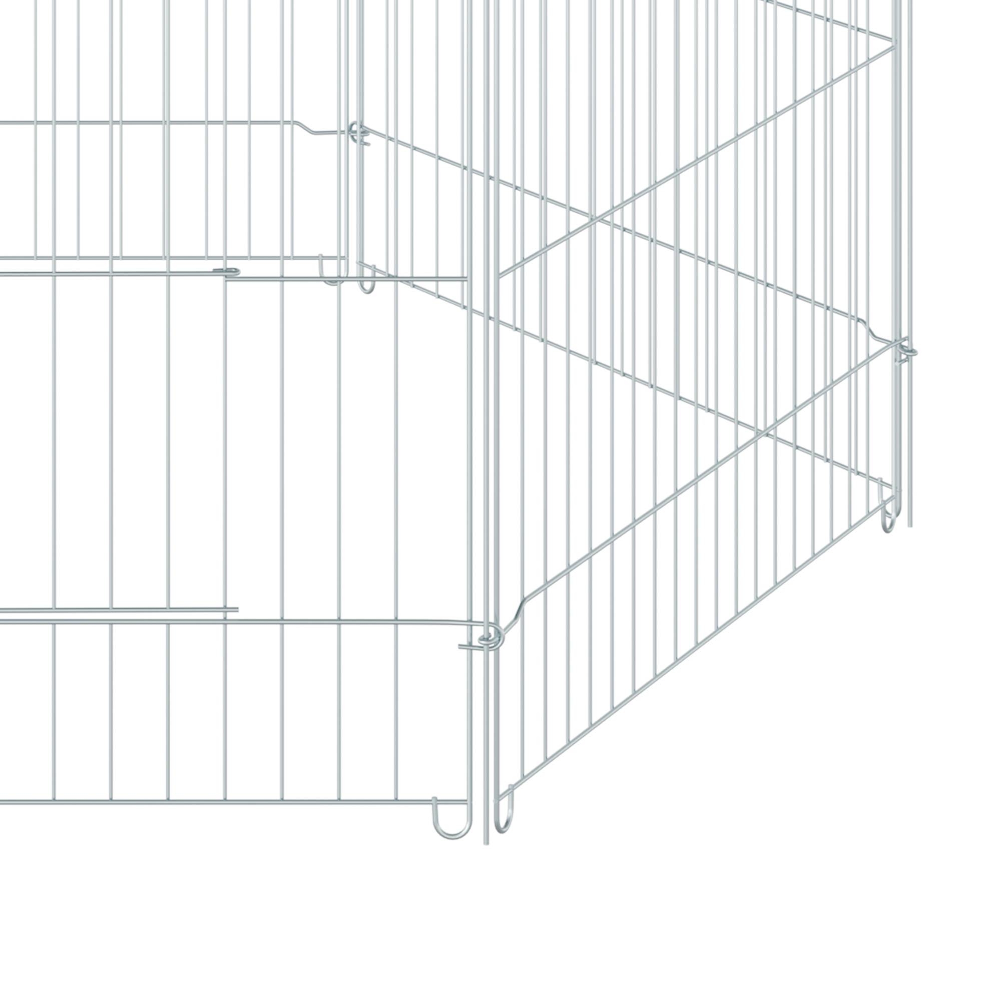 Parc pour chien 6 panneaux 59x60 cm, pliable, en métal, avec porte à loquet et auvent supérieur, pour jardin, terrasse ou extérieur, couleur argent. - Image 10