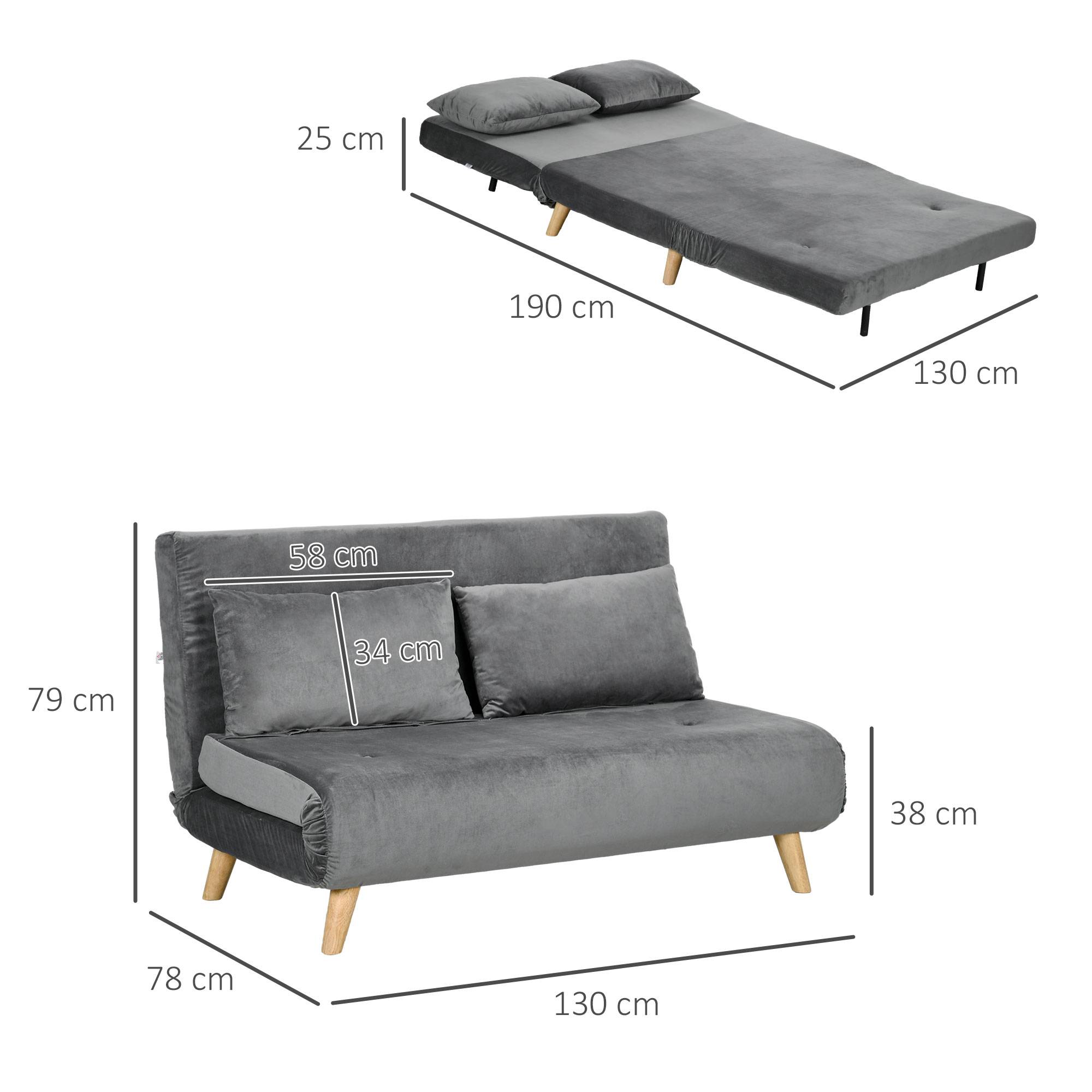 Canapé-lit, canapé inclinable, divan, avec 2 coussins, aspect velours, 130 x 78 x 79 cm, gris - Image 5