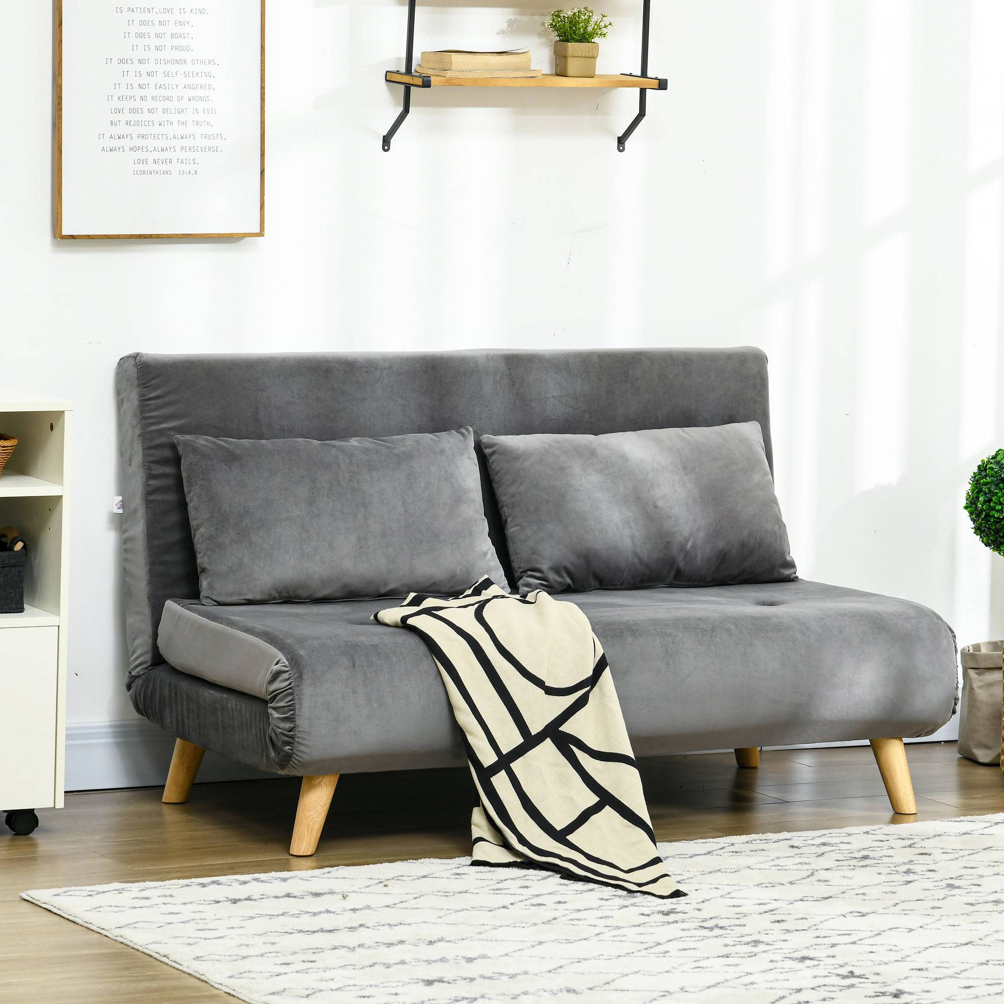 Canapé-lit, canapé inclinable, divan, avec 2 coussins, aspect velours, 130 x 78 x 79 cm, gris - Image 3