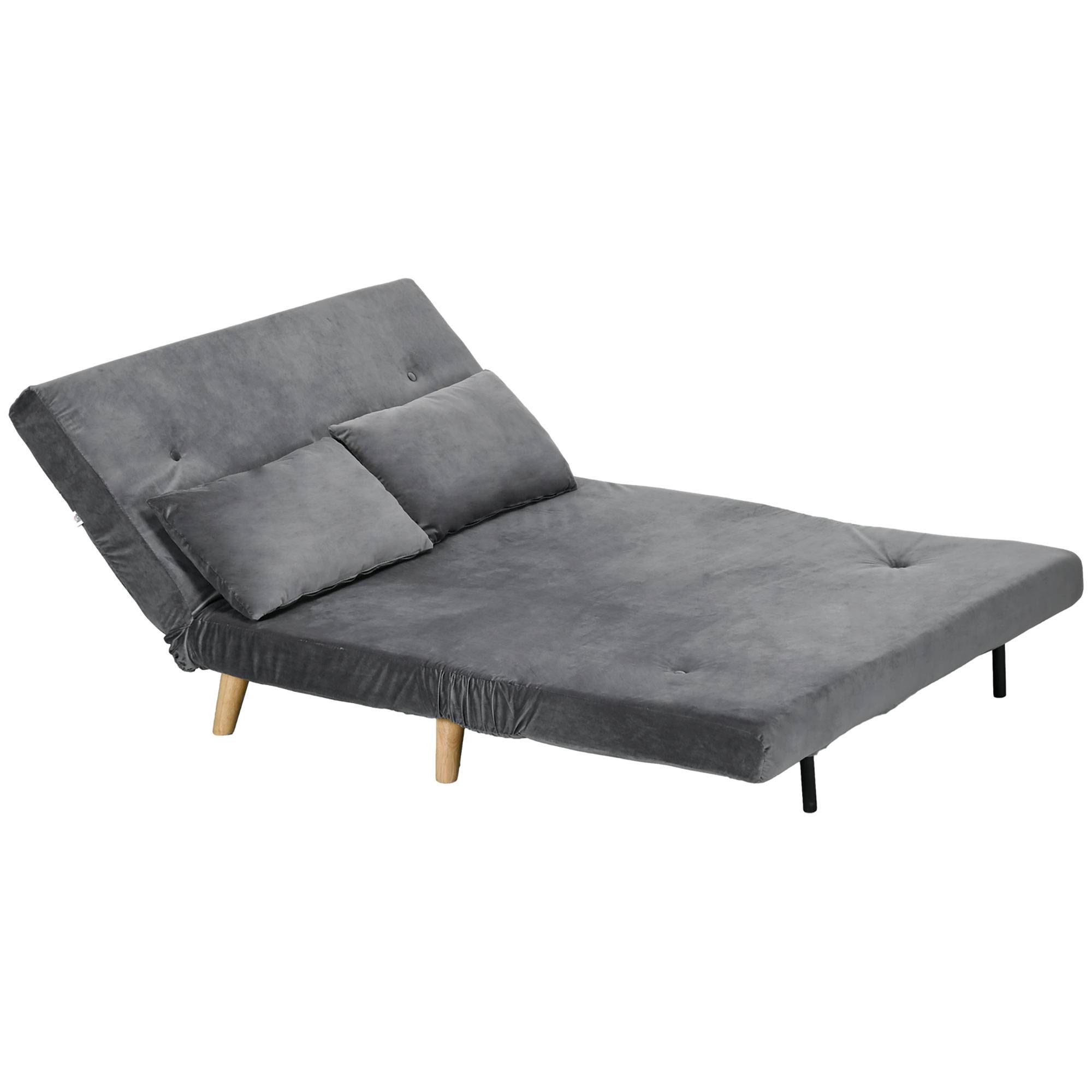 Canapé-lit, canapé inclinable, divan, avec 2 coussins, aspect velours, 130 x 78 x 79 cm, gris - Image 2