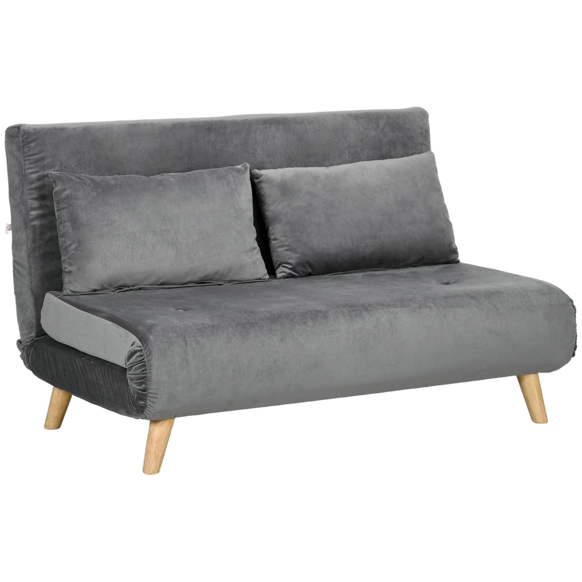 Canapé-lit, canapé inclinable, divan, avec 2 coussins, aspect velours, 130 x 78 x 79 cm, gris - Image 1