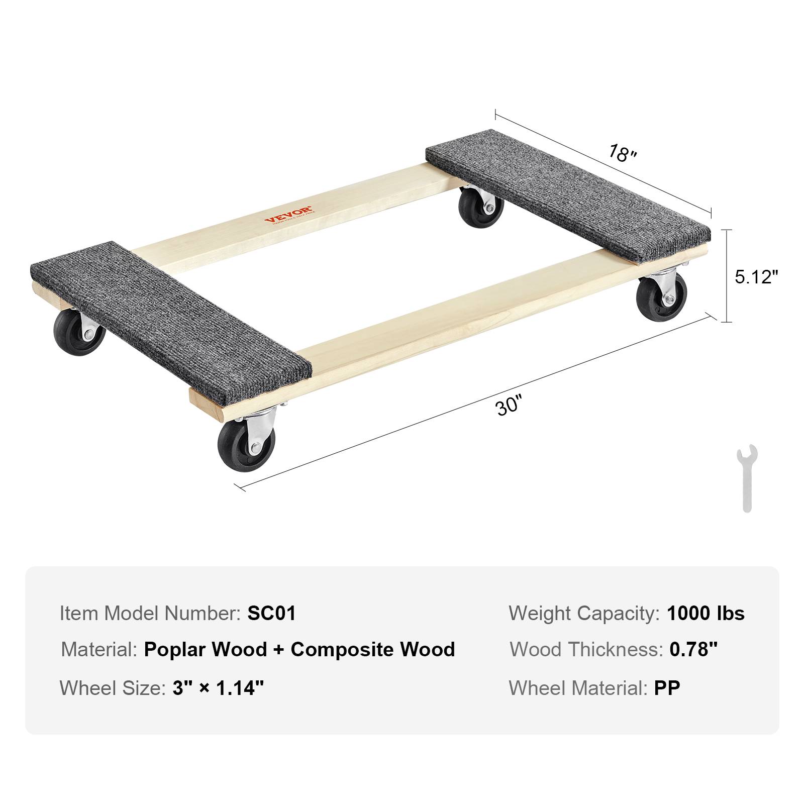VEVOR Chariot Déplace Meubles Mobile en Bois Charge de 454 kg avec 4 Roulettes - Image 7