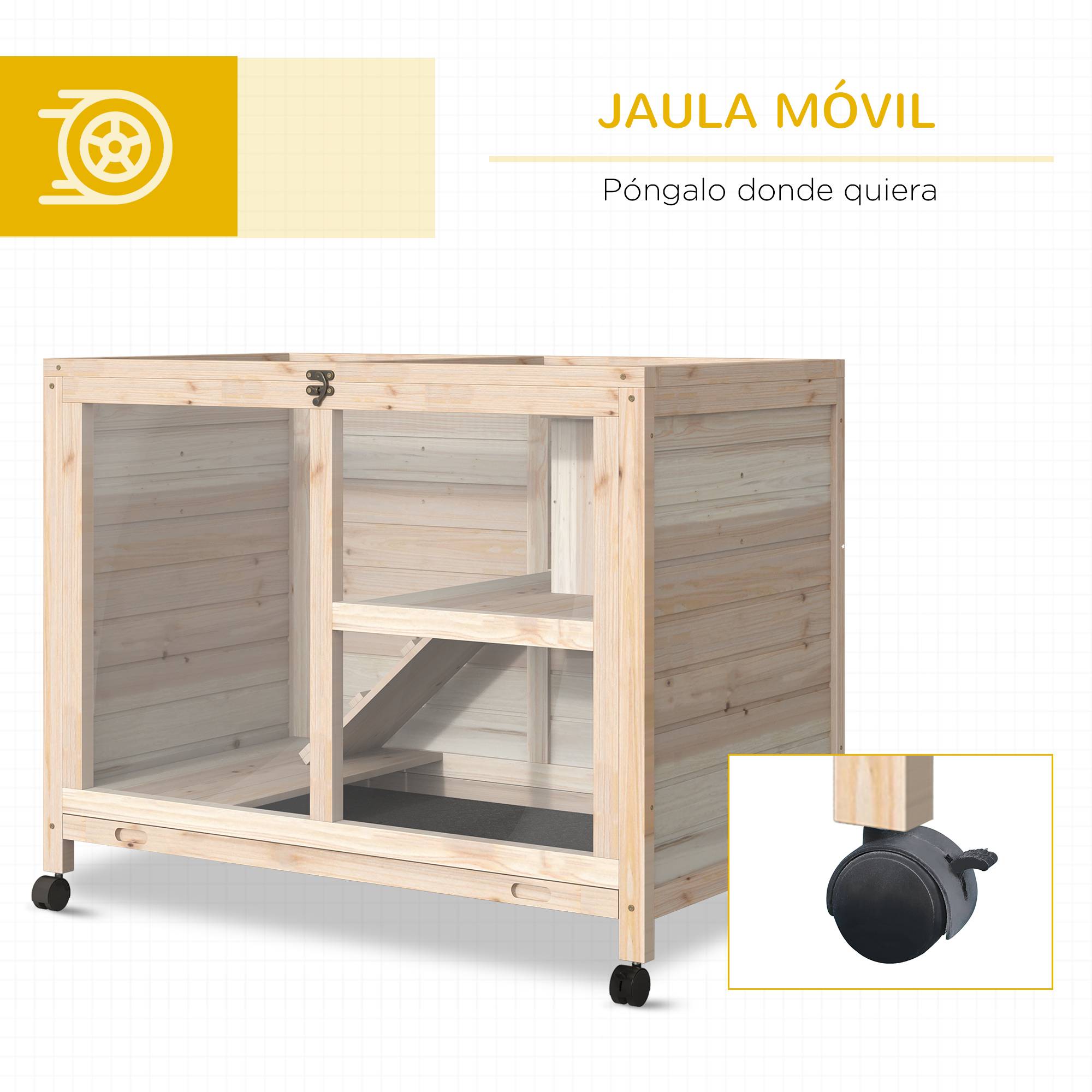 Clapier d'Intérieur Mobile Bois Naturel pour Lapins Nains Design Compact Façade Transparente - ComfortXL Outdoor Living - Image 8