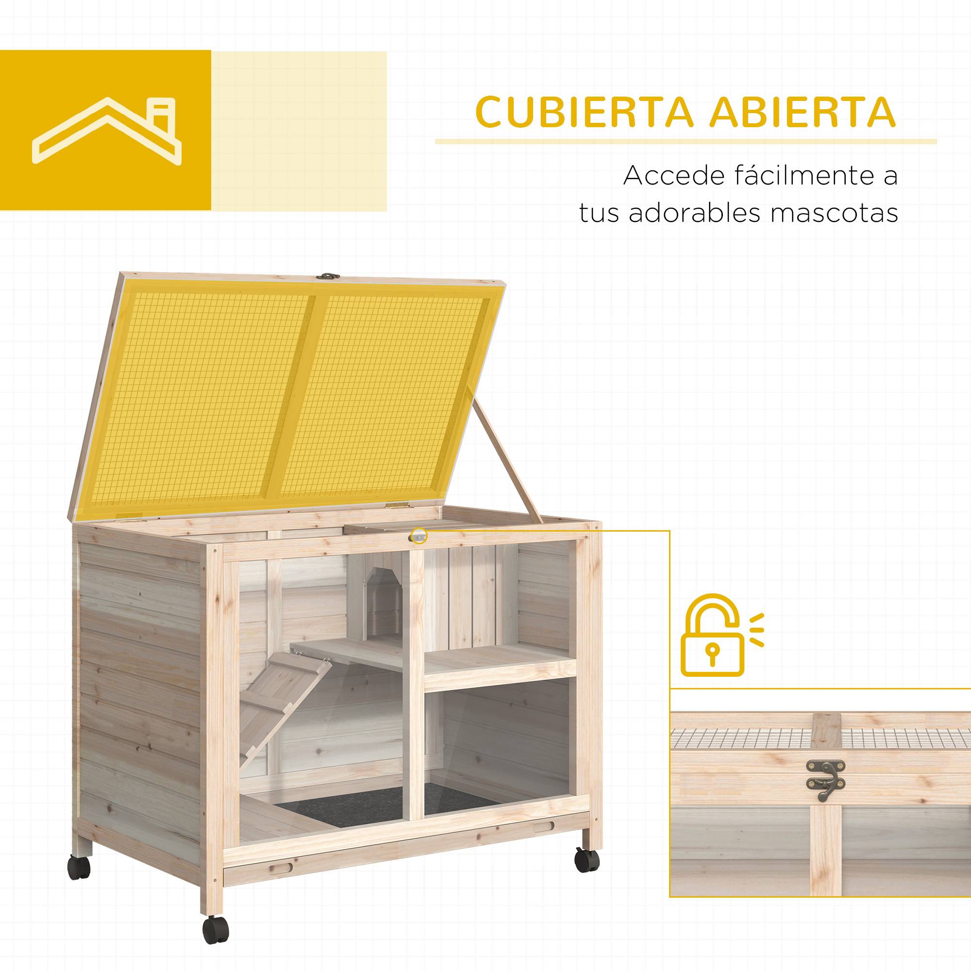 Clapier d'Intérieur Mobile Bois Naturel pour Lapins Nains Design Compact Façade Transparente - ComfortXL Outdoor Living - Image 7