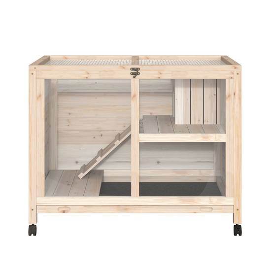 Clapier d'Intérieur Mobile Bois Naturel pour Lapins Nains Design Compact Façade Transparente - ComfortXL Outdoor Living - Image 10