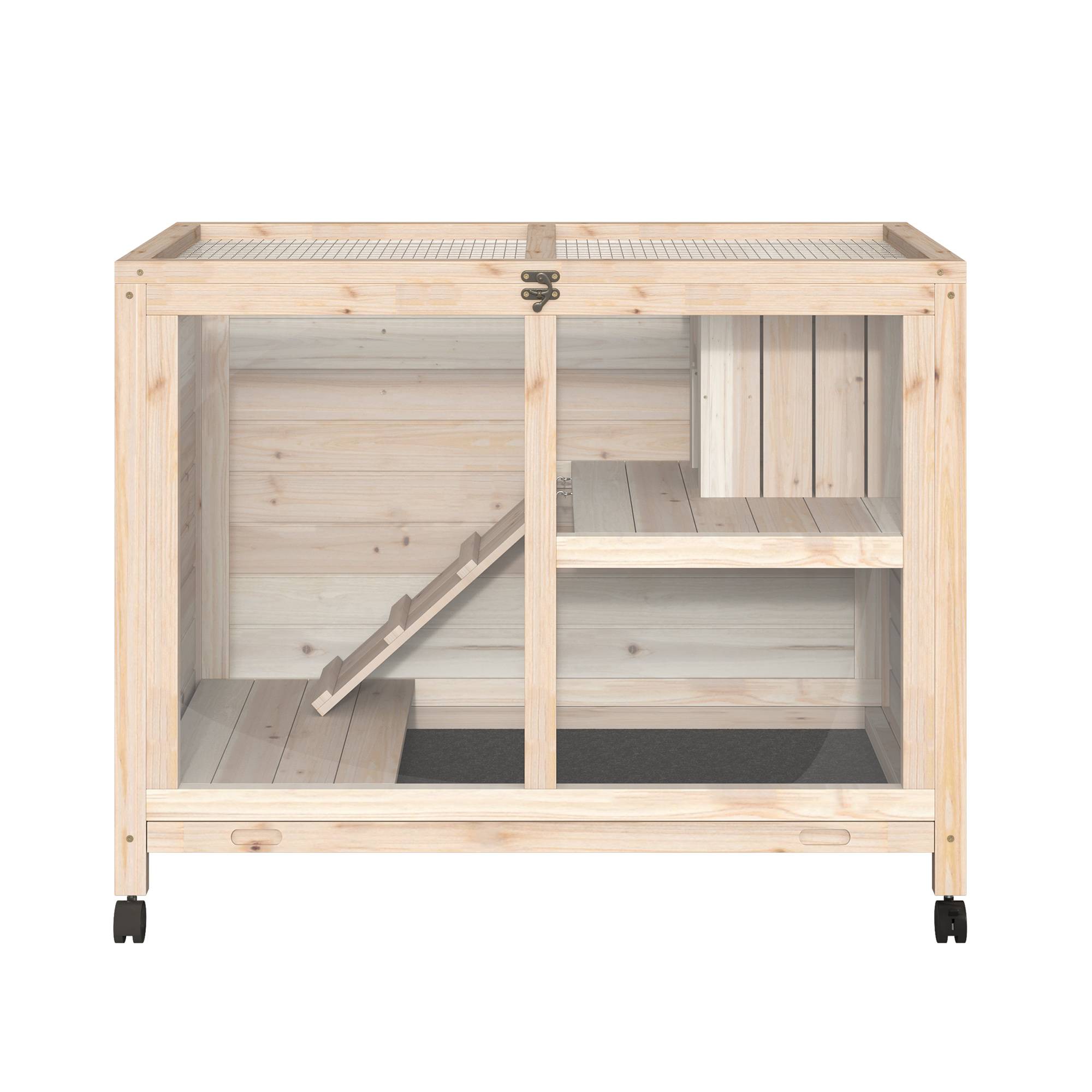 Clapier d'Intérieur Mobile Bois Naturel pour Lapins Nains Design Compact Façade Transparente - ComfortXL Outdoor Living - Image 10