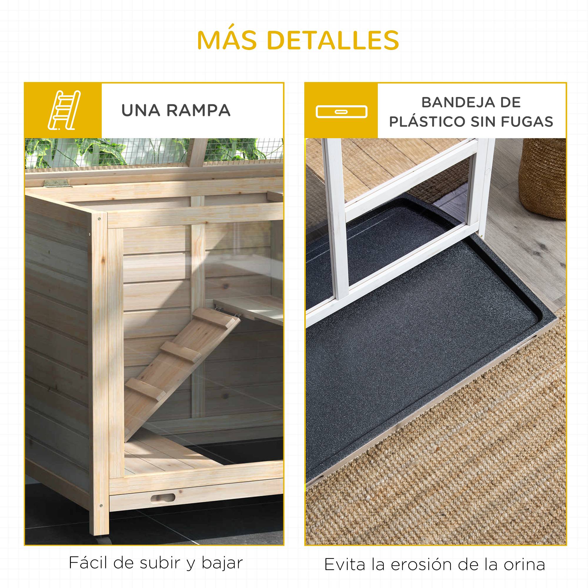 Clapier d'Intérieur Mobile Bois Naturel pour Lapins Nains Design Compact Façade Transparente - ComfortXL Outdoor Living - Image 9