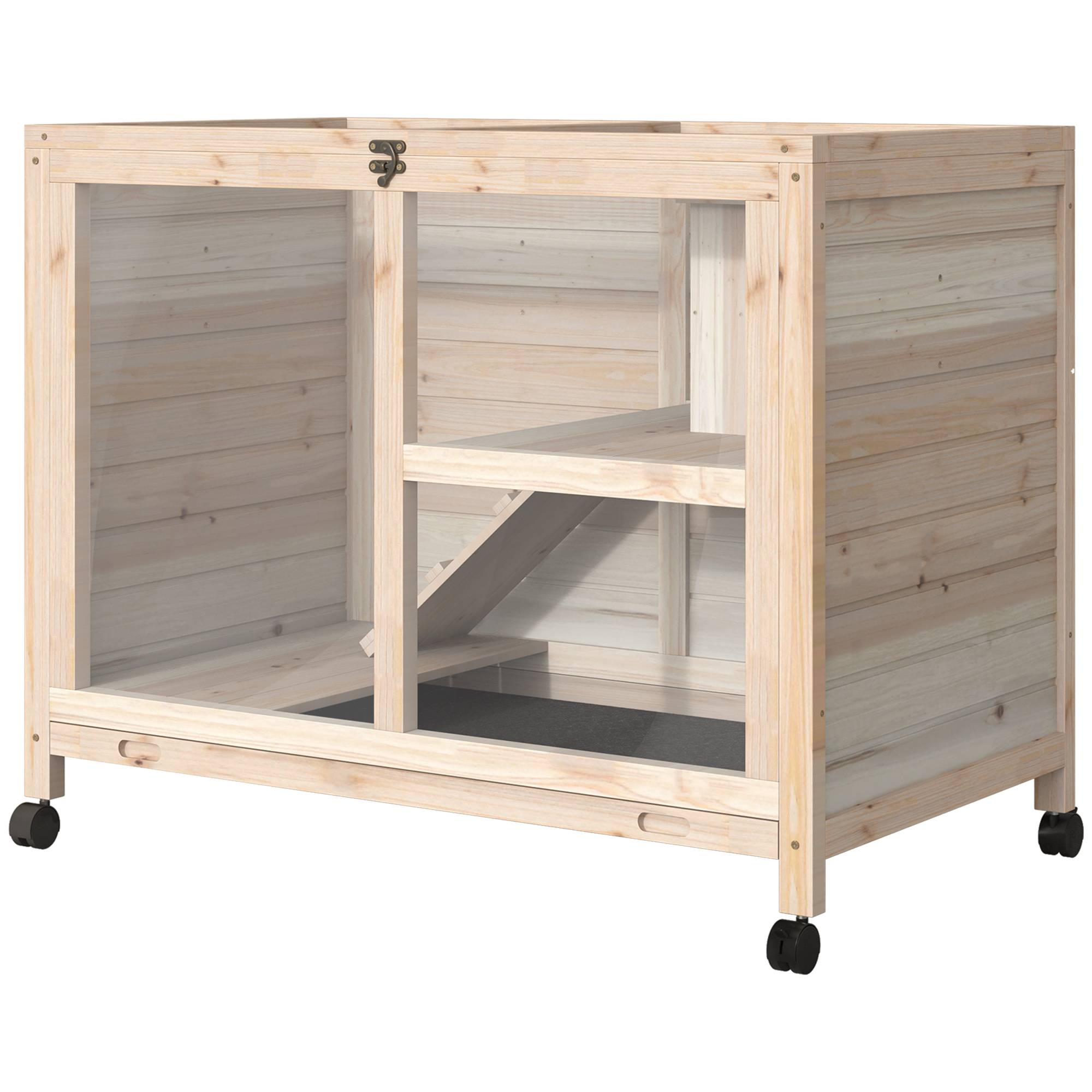 Clapier d'Intérieur Mobile Bois Naturel pour Lapins Nains Design Compact Façade Transparente - ComfortXL Outdoor Living - Image 2
