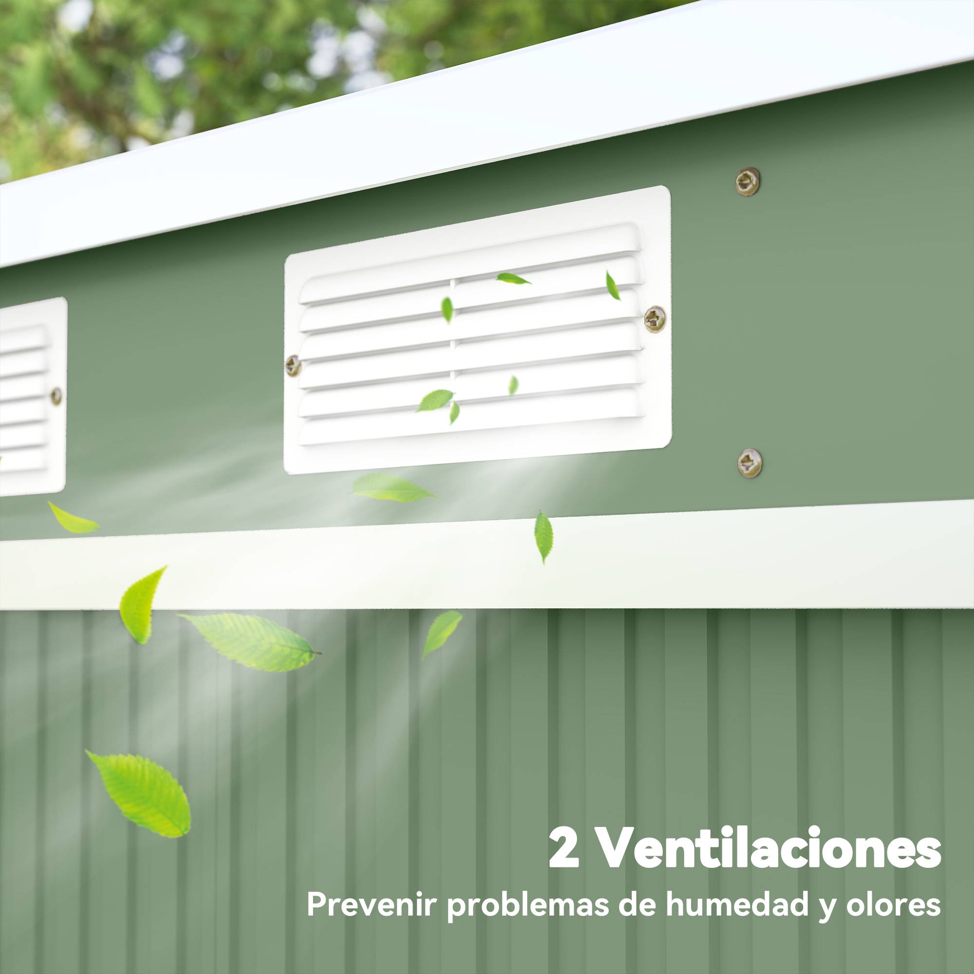 Abri de jardin 213 x 130 x 172 cm, en métal, vert olive, idéal pour ranger vos outils d'extérieur. - Image 9