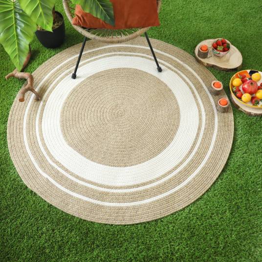 Decoweb - Tapis rond imitation fibres naturelles extérieur et intérieur - Provence - Aspect jute - Ø 150 cm - Decoweb - Image 2