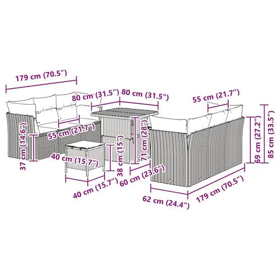 ComfortXL - Salon de jardin 8 places Polyrotin Noir et Bois d'acacia Table basse modulable pour terrasse – ComfortXL Outdoor Living - Image 9