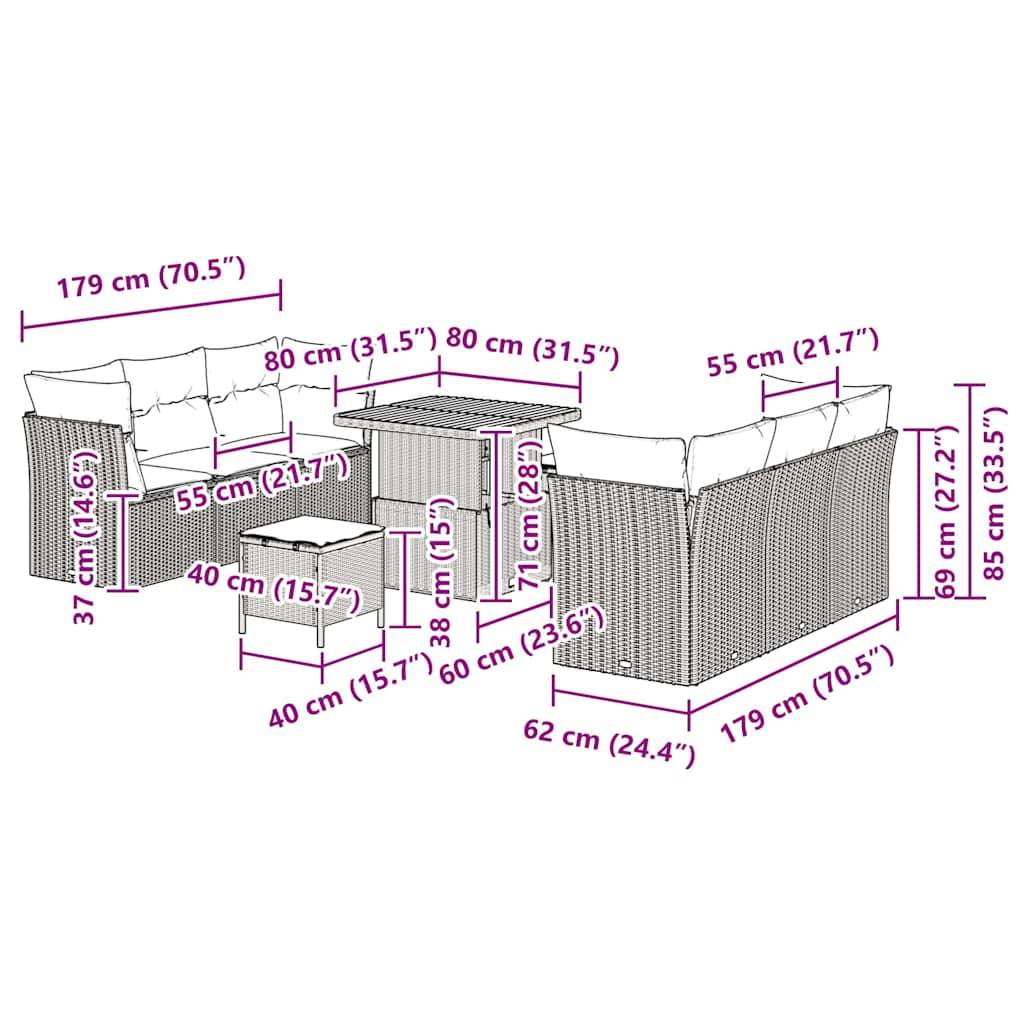 ComfortXL - Salon de jardin 8 places Polyrotin Noir et Bois d'acacia Table basse modulable pour terrasse – ComfortXL Outdoor Living - Image 9