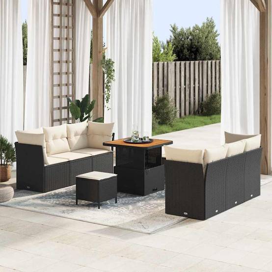 ComfortXL - Salon de jardin 8 places Polyrotin Noir et Bois d'acacia Table basse modulable pour terrasse – ComfortXL Outdoor Living - Image 1