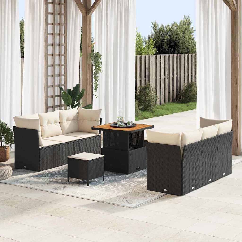 ComfortXL - Salon de jardin 8 places Polyrotin Noir et Bois d'acacia Table basse modulable pour terrasse – ComfortXL Outdoor Living - Image 1