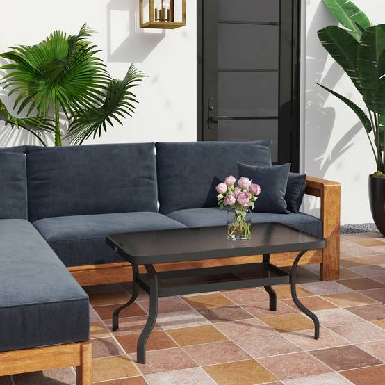 PANGIVO - Table basse de jardin métal et verre trempé noir 95 x 55 x 46 cm - PANGIVO - Image 4