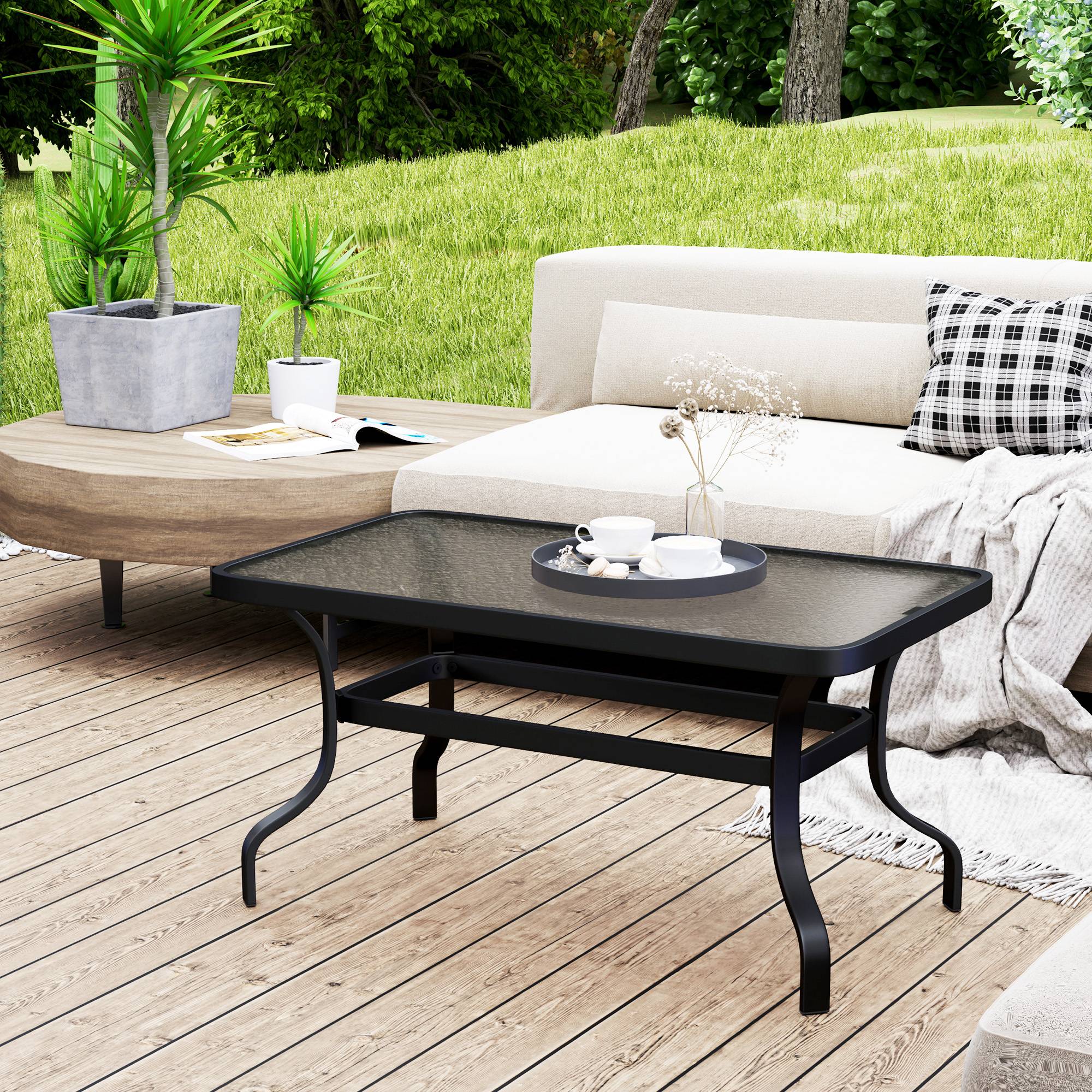 PANGIVO - Table basse de jardin métal et verre trempé noir 95 x 55 x 46 cm - PANGIVO - Image 3
