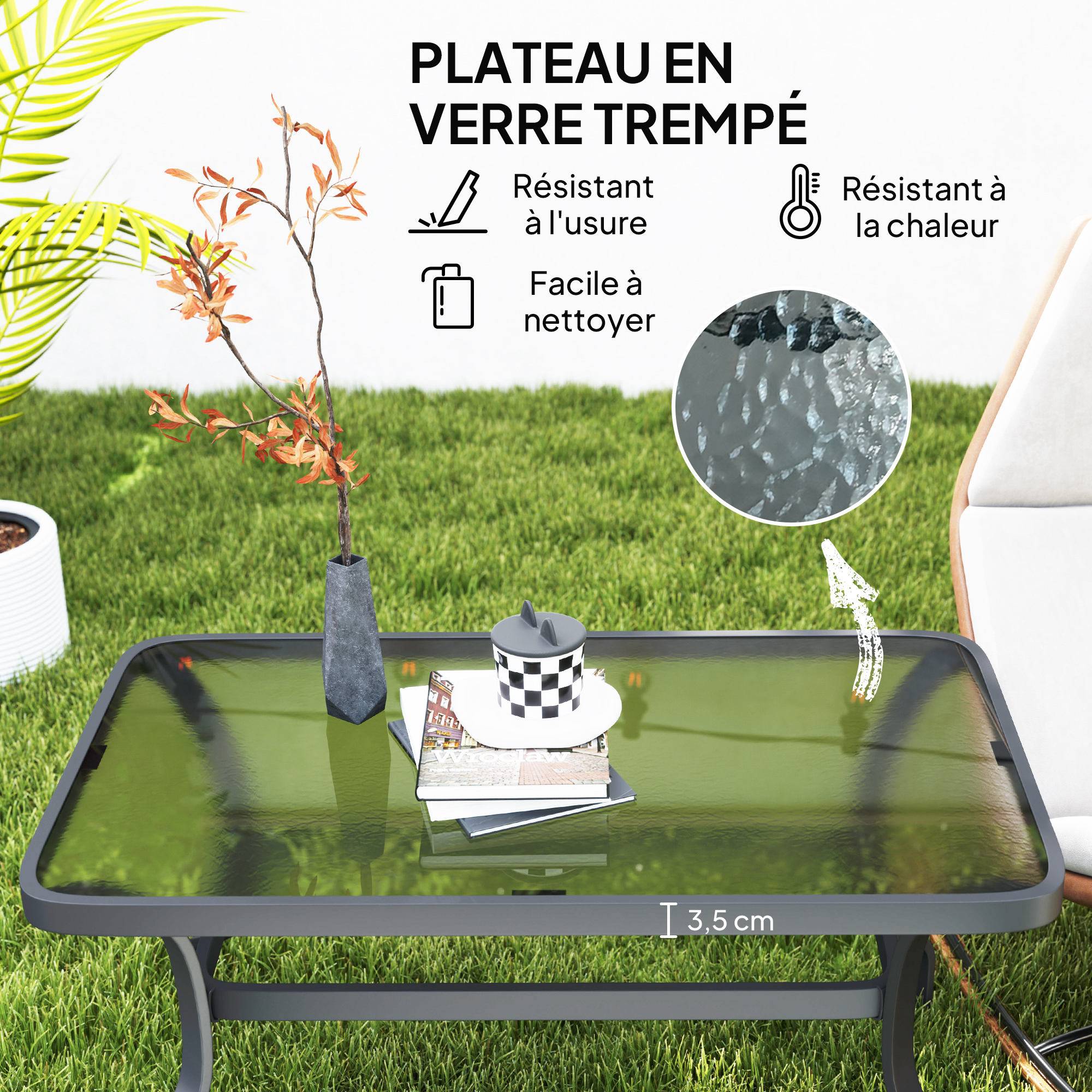 PANGIVO - Table basse de jardin métal et verre trempé noir 95 x 55 x 46 cm - PANGIVO - Image 6