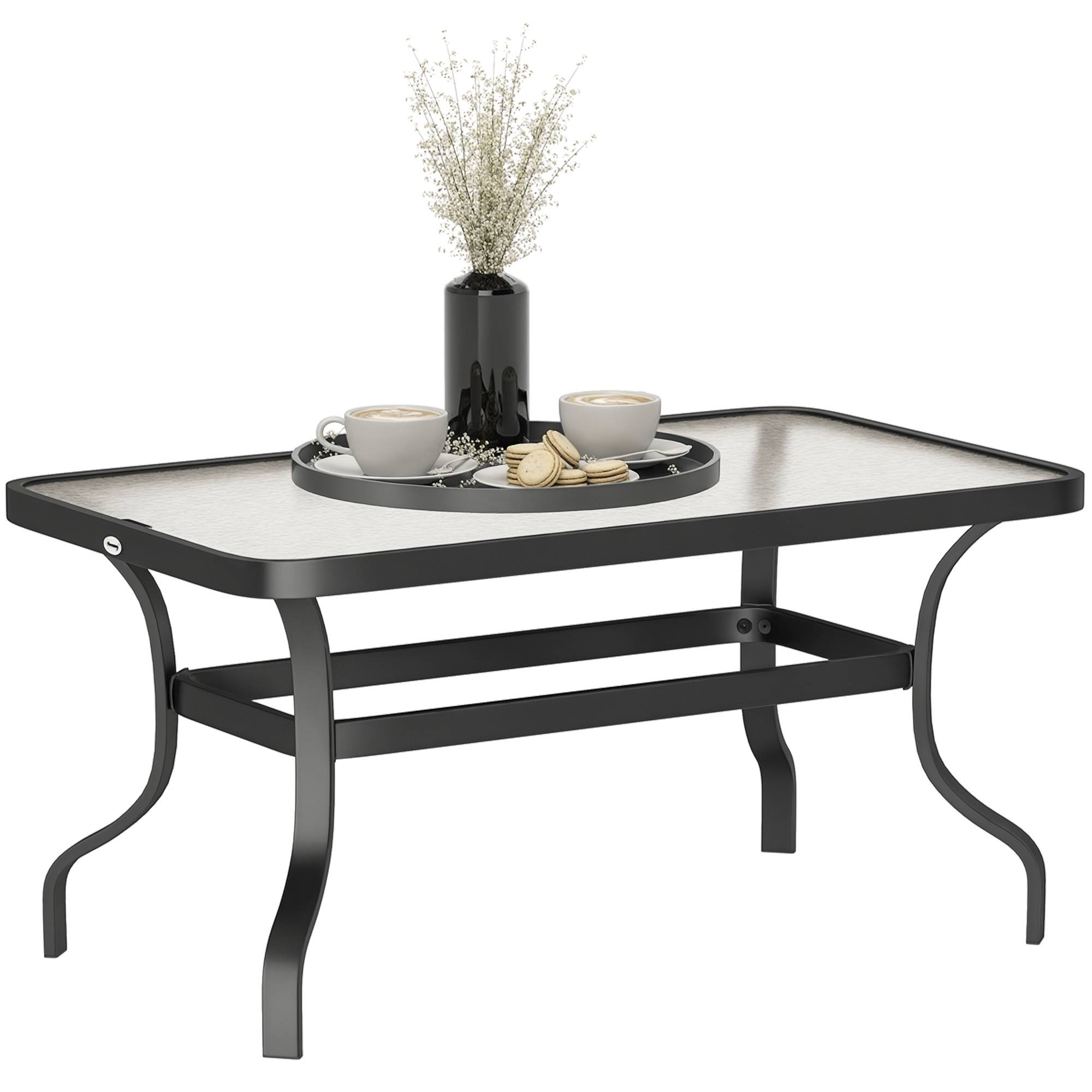 PANGIVO - Table basse de jardin métal et verre trempé noir 95 x 55 x 46 cm - PANGIVO - Image 1
